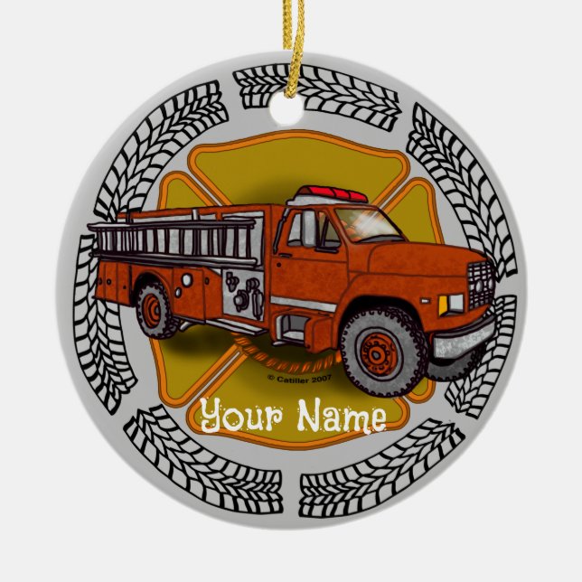 How I Roll Firefighter Firetruck  Ceramic Ornament (Front)