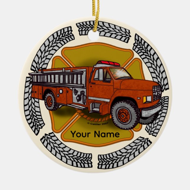 How I Roll Firefighter Firetruck Ceramic Ornament (Front)