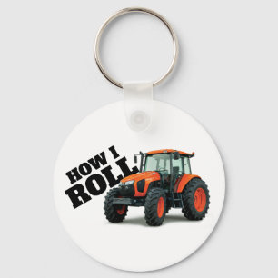 "How I Roll" with Orange Farm Tractor Keychain