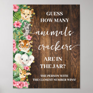 How Many Animal Crackers Pink Safari Shower Game Poster