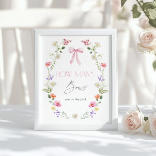 How many Bows Pink Floral baby shower  Poster