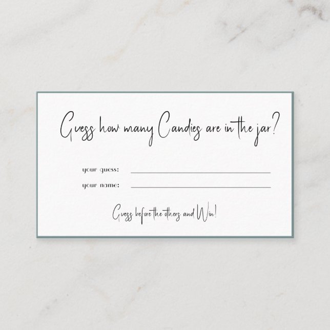 How many Candies Bridal Shower Game Card (Front)