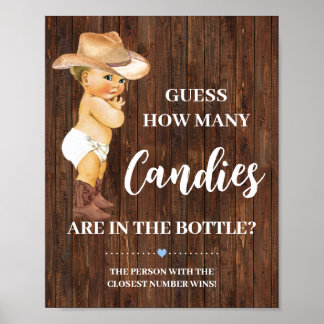 How Many Candies Cowboy Baby Shower Game Sign