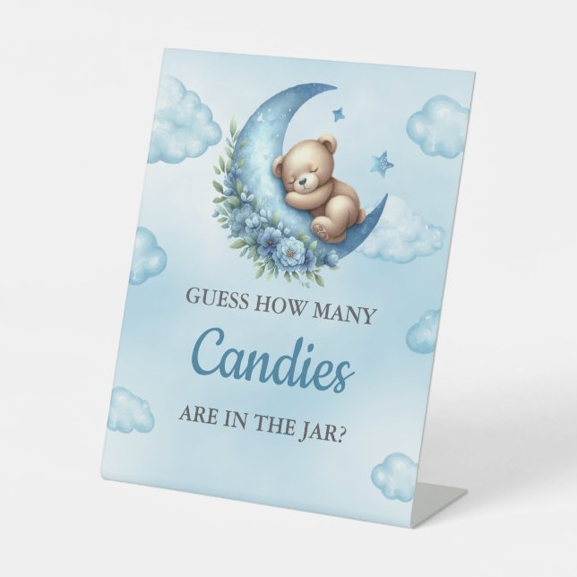 How Many Candies Game Teddy Bear Over The Moon Pedestal Sign (Front)