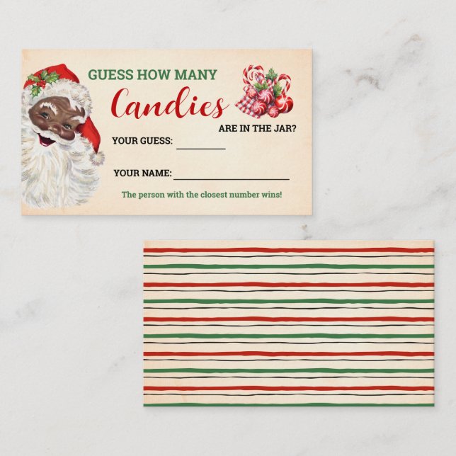 How Many Candies Santa Christmas Game Card (Front/Back)