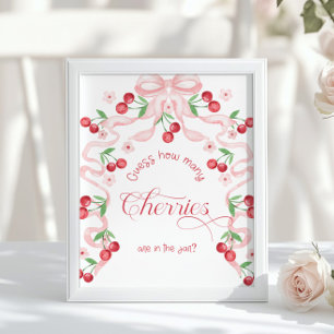 How many Cherries in the jar pink bow Baby shower Poster