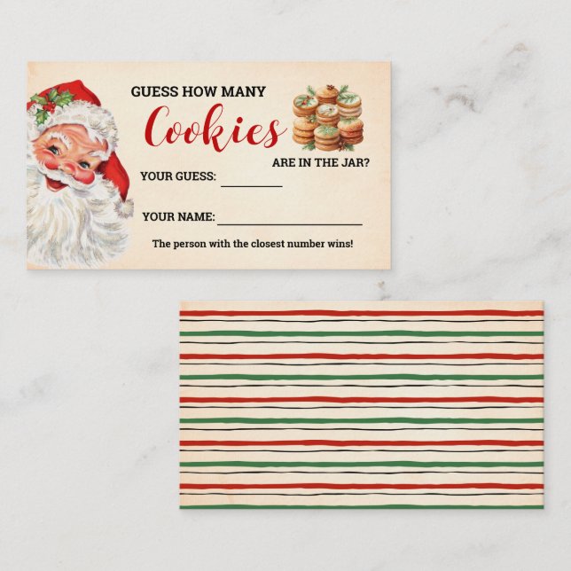 How Many Cookies Santa Christmas Game Card (Front/Back)