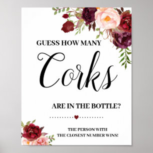 How many corks bridal shower game marsala sign