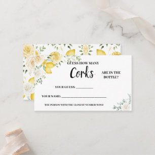 How Many Corks Lemons & Roses Bridal Shower Game P Place Card