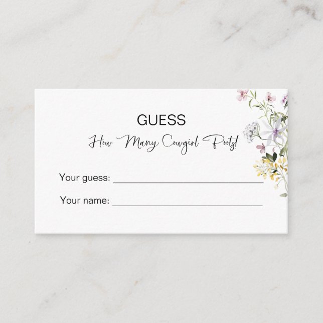  How Many Cowgirl Boots! Wildflower Bridal Shower Enclosure Card (Front)