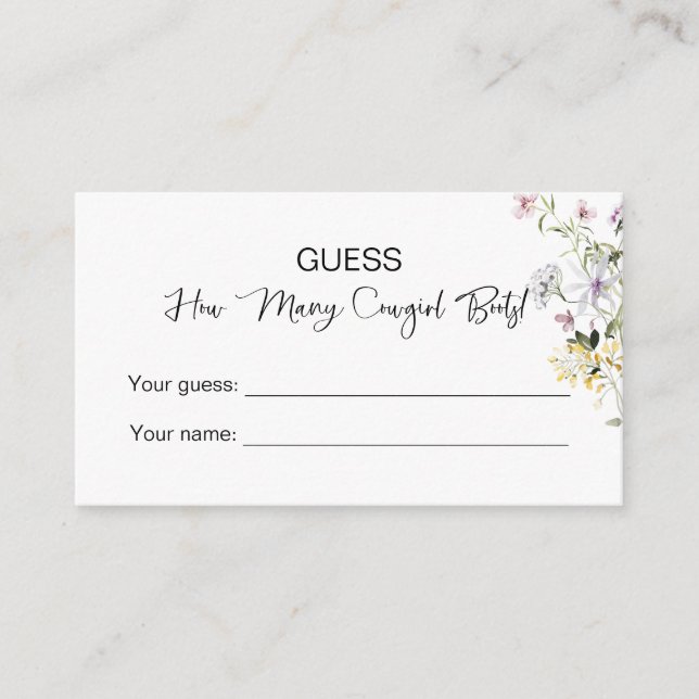  How Many Cowgirl Boots! Wildflower Bridal Shower Enclosure Card (Front)