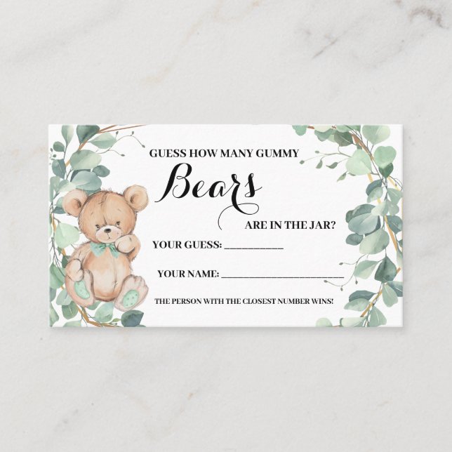 How Many Gummy Bear Greenery Baby Shower Game Card (Front)