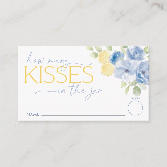 How many kisses Blue Lemon Bridal Shower  Enclosure Card (Front)
