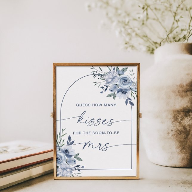 How Many Kisses Bridal Shower Dusty Blue Game Poster (Creator Uploaded)