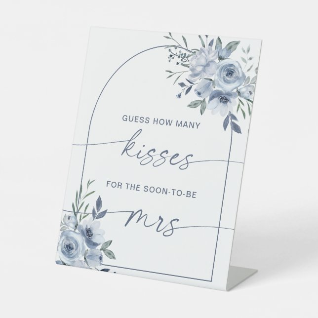 How Many Kisses Bridal Shower Dusty Blue Game Sign (Front)