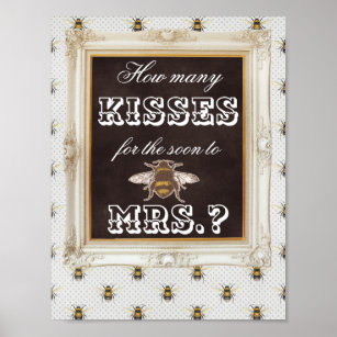 How Many Kisses Bridal Shower Game-back background Poster