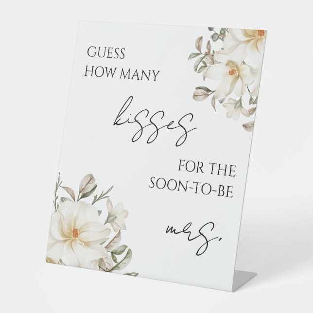 How many Kisses Bridal Shower Game Modern Script Pedestal Sign (Front)