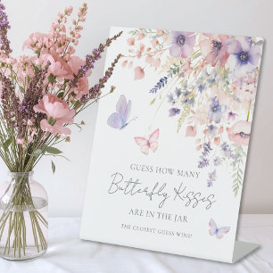 How Many Kisses Butterfly Wildflower Bridal Shower Pedestal Sign
