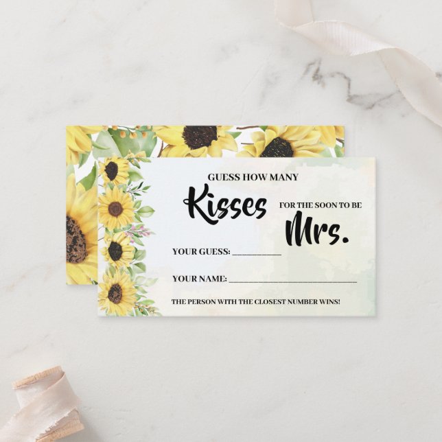 How Many Kisses for Mrs Sunflower Shower Game Card (Front/Back In Situ)