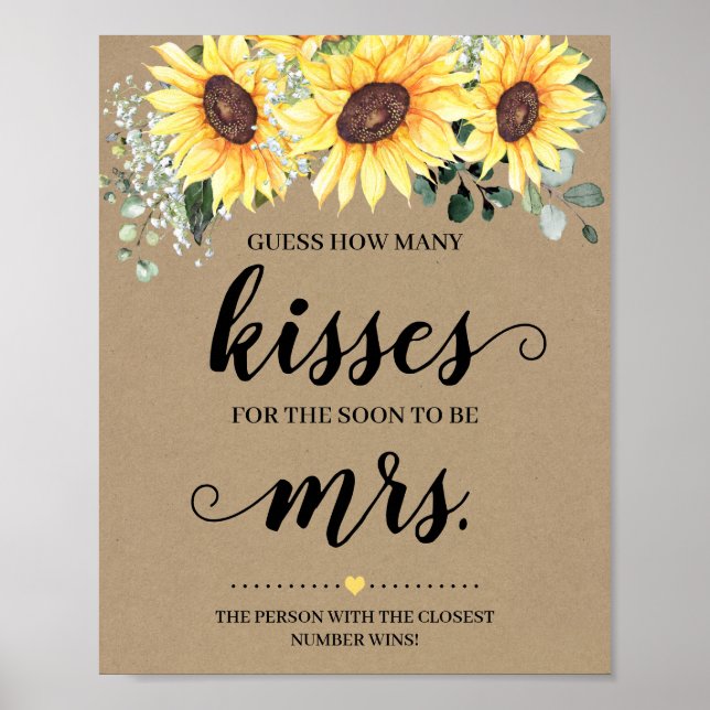 How Many Kisses for Soon to be Mrs Sunflowers Sign (Front)