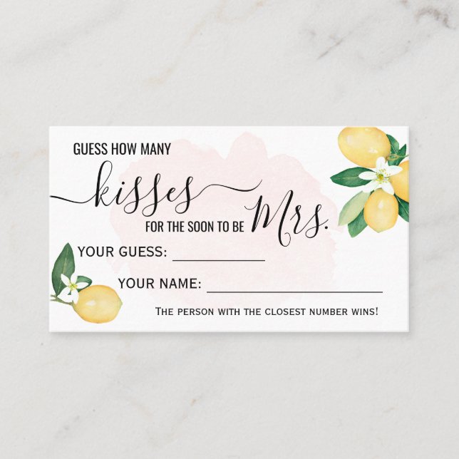 How Many Kisses for the Soon to be Mrs Game card (Front)