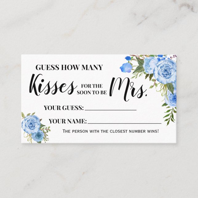 How Many Kisses for the Soon to be Mrs Game Card (Front)