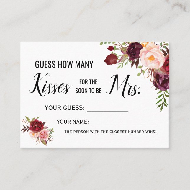 How many kisses for the soon to be Mrs game card (Front)