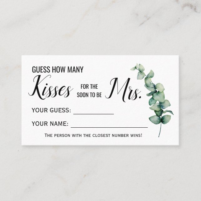 How many Kisses for the soon to be Mrs game card (Front)
