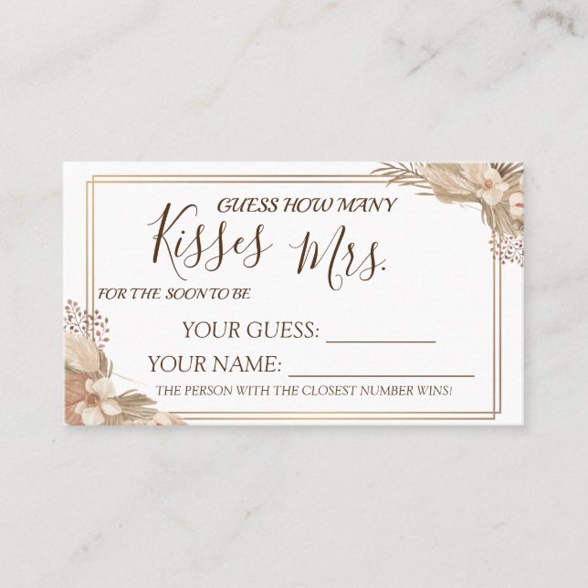 How many kisses for to be Mrs shower card game (Front)