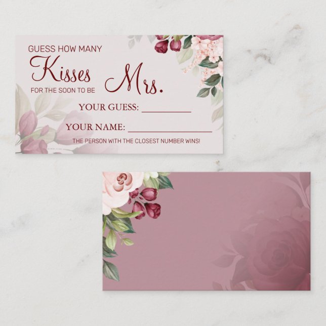 How many kisses for to be Mrs shower card game (Front/Back)