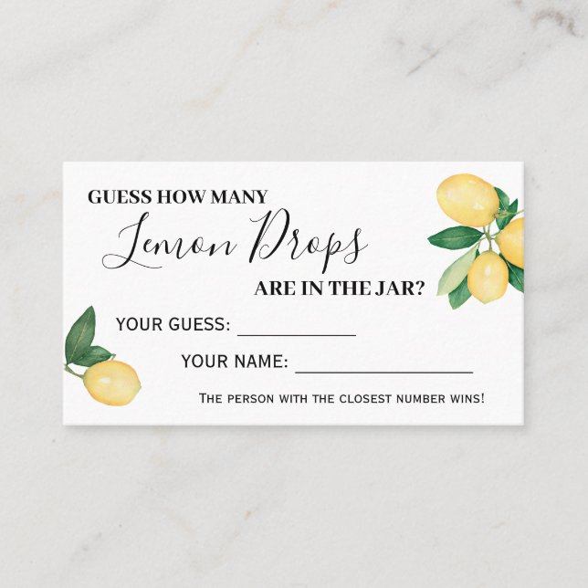 How Many Lemon Drops Bridal Shower Game card (Front)