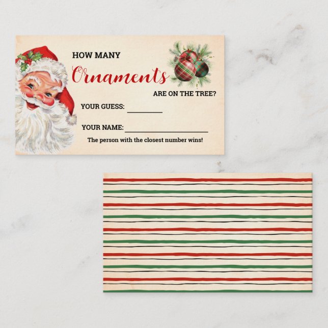 How Many Ornaments Santa Christmas Game Card (Front/Back)