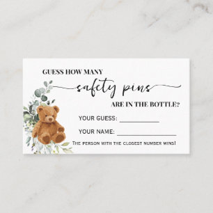How Many Safety Pins Bear Greenery Baby Game Card