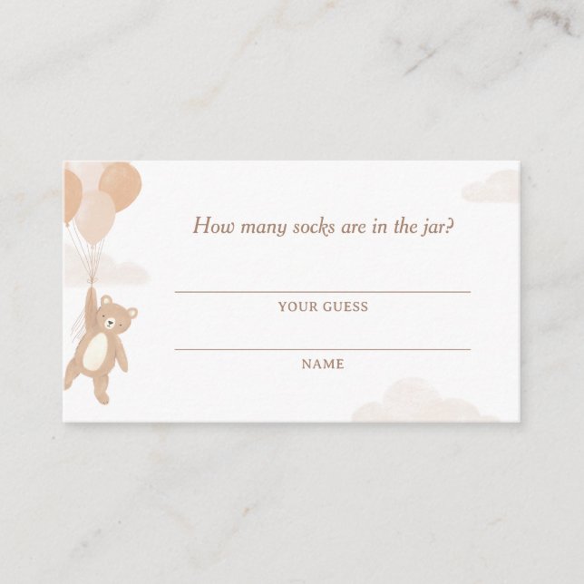 How Many Socks Card Bear Baby Shower (Front)