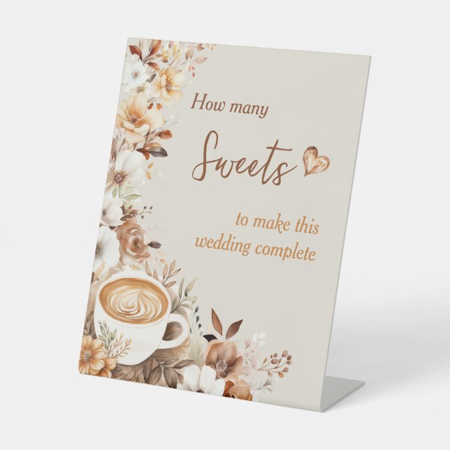 How Many Sweets Game Love is Brewing Bridal Shower Pedestal Sign (Front)
