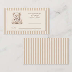 How Many Teddy Bears Brown Stipes Baby Shower Game Business Card
