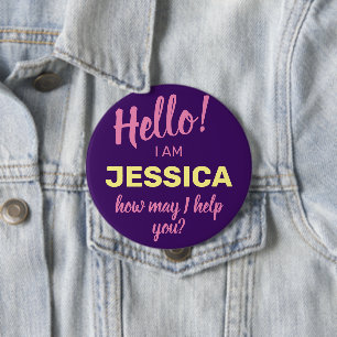 How May I Help You Purple Friendly Business Name 4 Inch Round Button