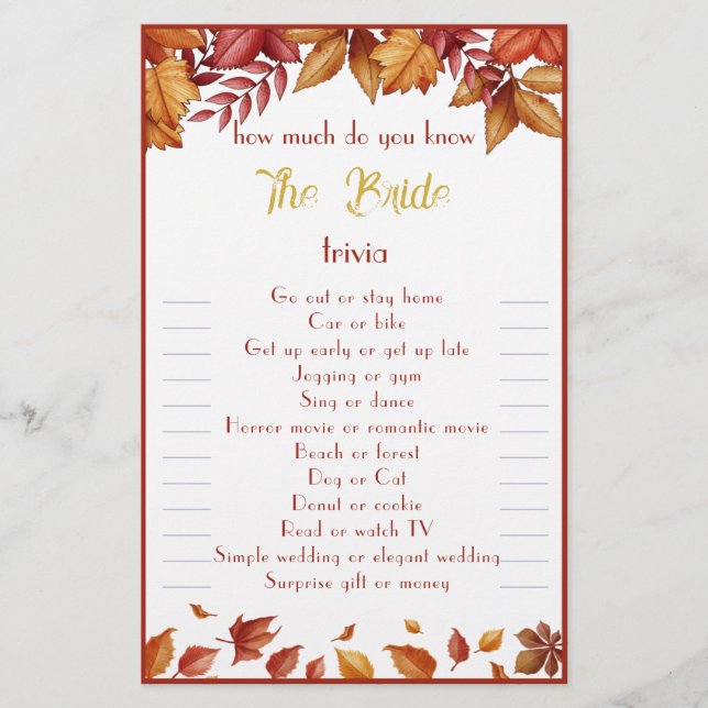 How much do you know The Bride Trivia Card Flyer (Front)