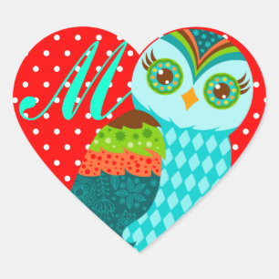 How Now Blue Owl - Custom Monogram Heart Stickers