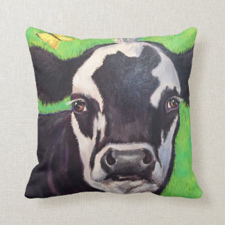 How Now Green Cow Throw Pillow