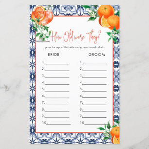 How Old? Aperol Spritz Bridal Shower Game