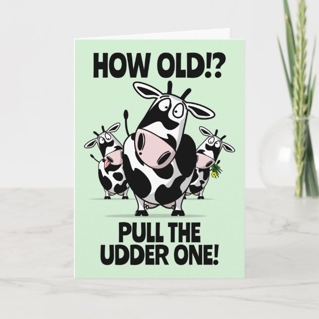 How Old! Cute Cartoon Cows Happy Birthday Card (Front)