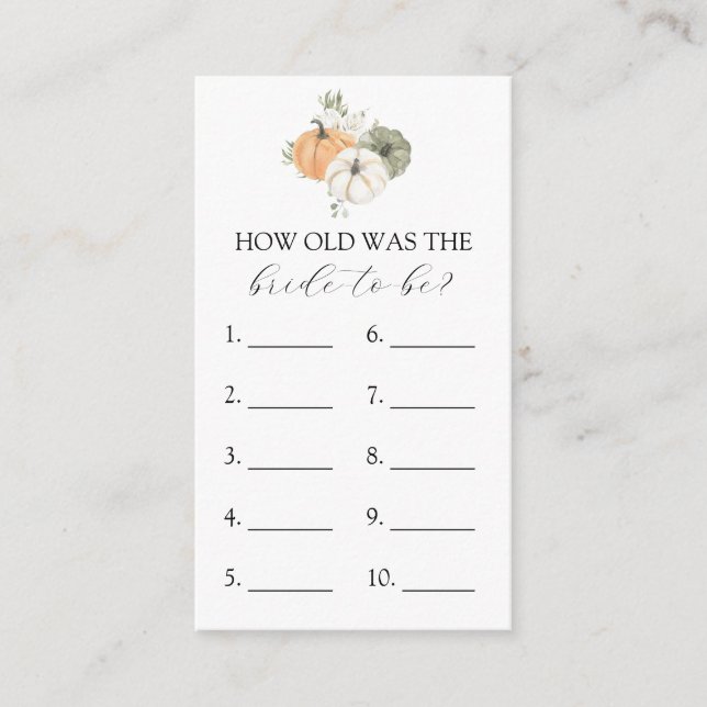 How Old is the Bride to Be Bridal Shower game card (Front)