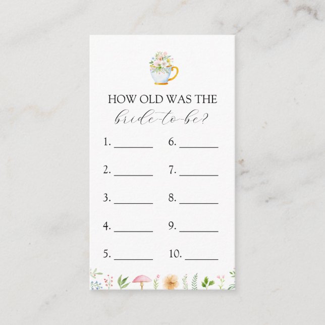 How Old is the Bride to Be Bridal Tea game card (Front)