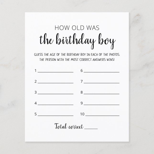 How old was Birthday boy Birthday Party game (Front)