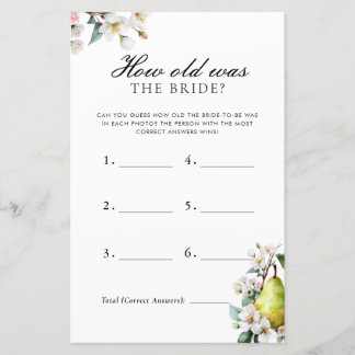 How Old Was Bride Perfect Pear Bridal Shower Game