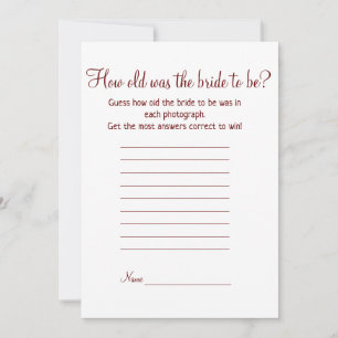 how old was bride to be bridal shower game holiday card