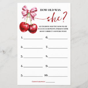 How old was Mom Cherry Baby Shower Game Card