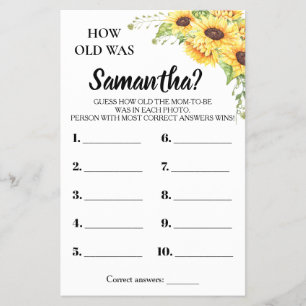 How old was She Baby shower bilingual game card