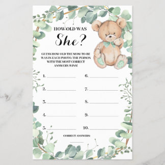 How old was She Bear Greenery Shower Game Card